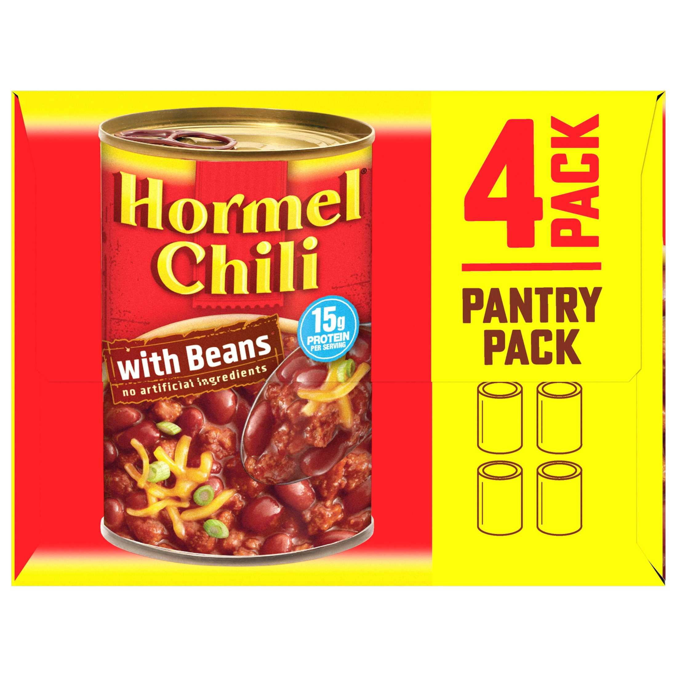HORMEL Chili with Beans Canned Chili, Shelf-Stable, 15 oz  Can (4 Pack)