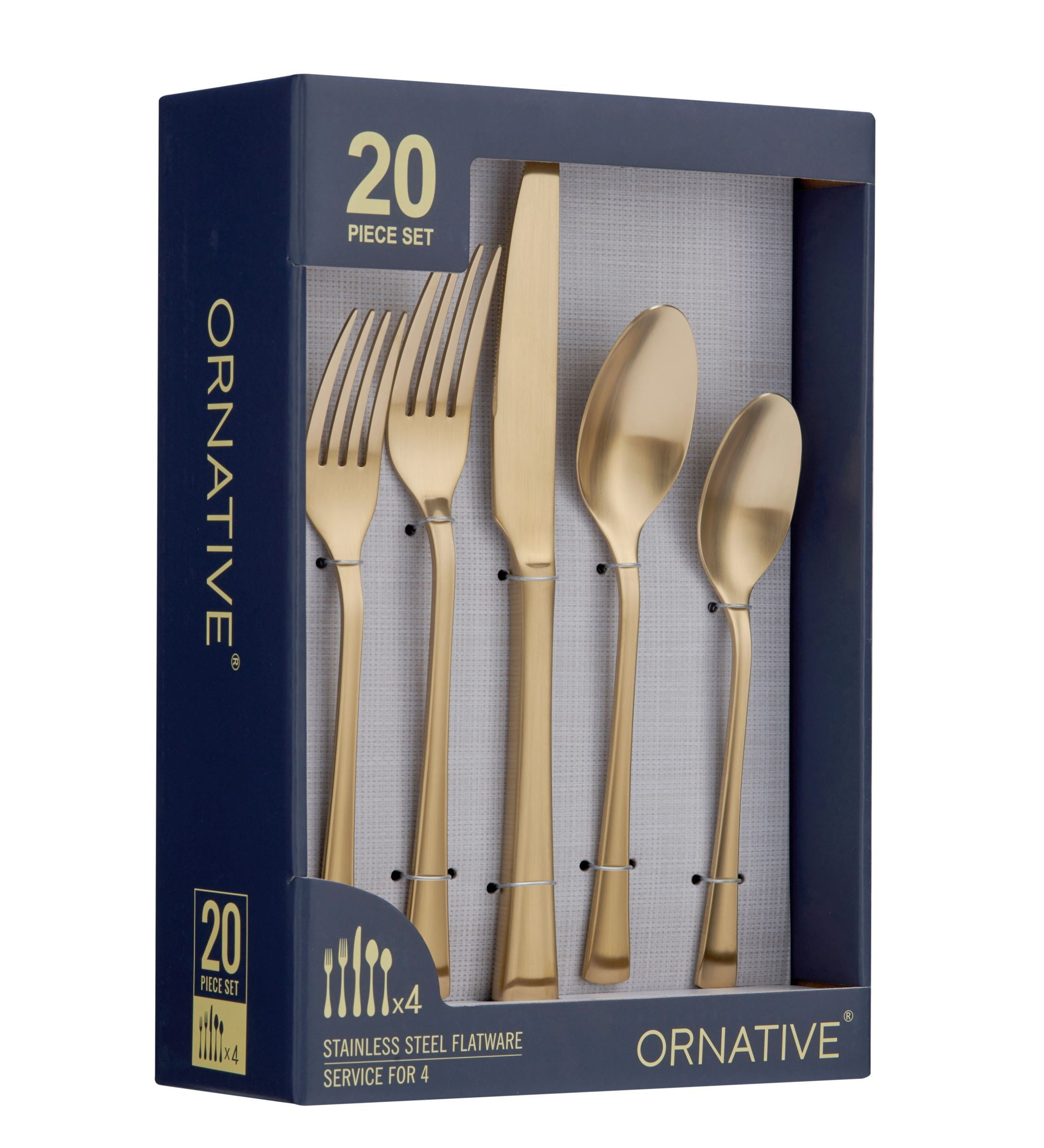 Ornative Flatware - HAB - 18/0 Stainless Steel, Matte-Gold Finish, 20pc Set, Service for 4
