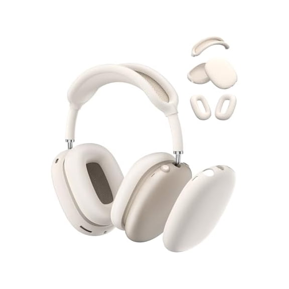 Silicone Case for AirPods Max - Headphones USB-C/Lightning Accessory - Ear Pad & Headband Cover - Soft Cream White Silicone
