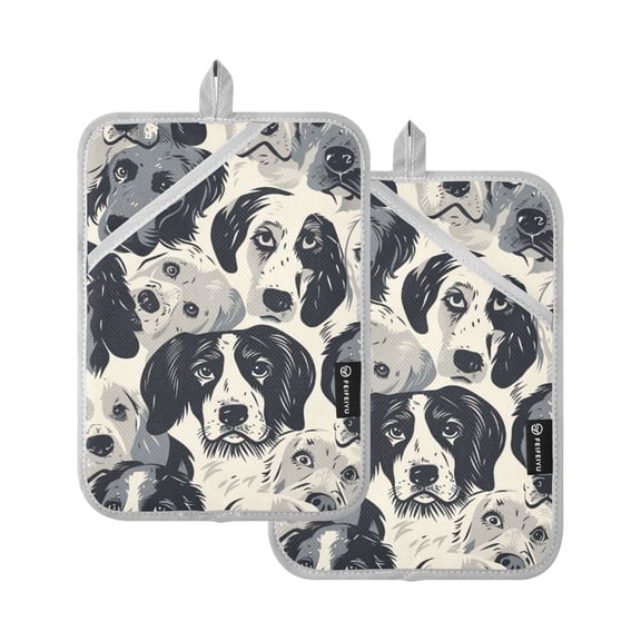 Hand Drawn Dogs Oven Mitts 2 Pcs Pot Holders Sets Heat Resistant for Kitchen Cooking Baking 7"x9.8"