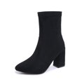 thumbnail image 1 of Bottes Mi-Mollet pour Femmes pour Sorties Décontractées avec Matériau en Daim Talon Bloc et Bout Rond Design Idéal pour Automne et Hiver Confortables - Style On Bottes d'Hiver pour Femmes (Couleur : Noir, Taille : 35), 1 of 8