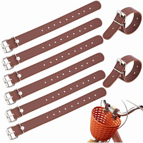 4 Pairs Bike Basket Straps Brown PU Leather Strap Leather Leash Bicycle Buckles Adjustable Handle Bars Strap Belt for Bike Front Basket Bicycle Basket 8.66x1 Inch