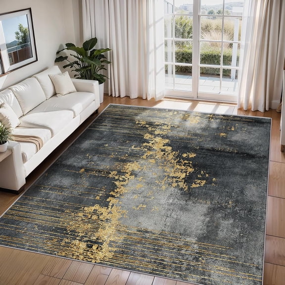 Gray Abstract Area Rugs, Modern Contemporary Carpet, Washable Non Slip Low Pile Soft Rug for Living Room Bedroom Decor Mat 2ftx3ft