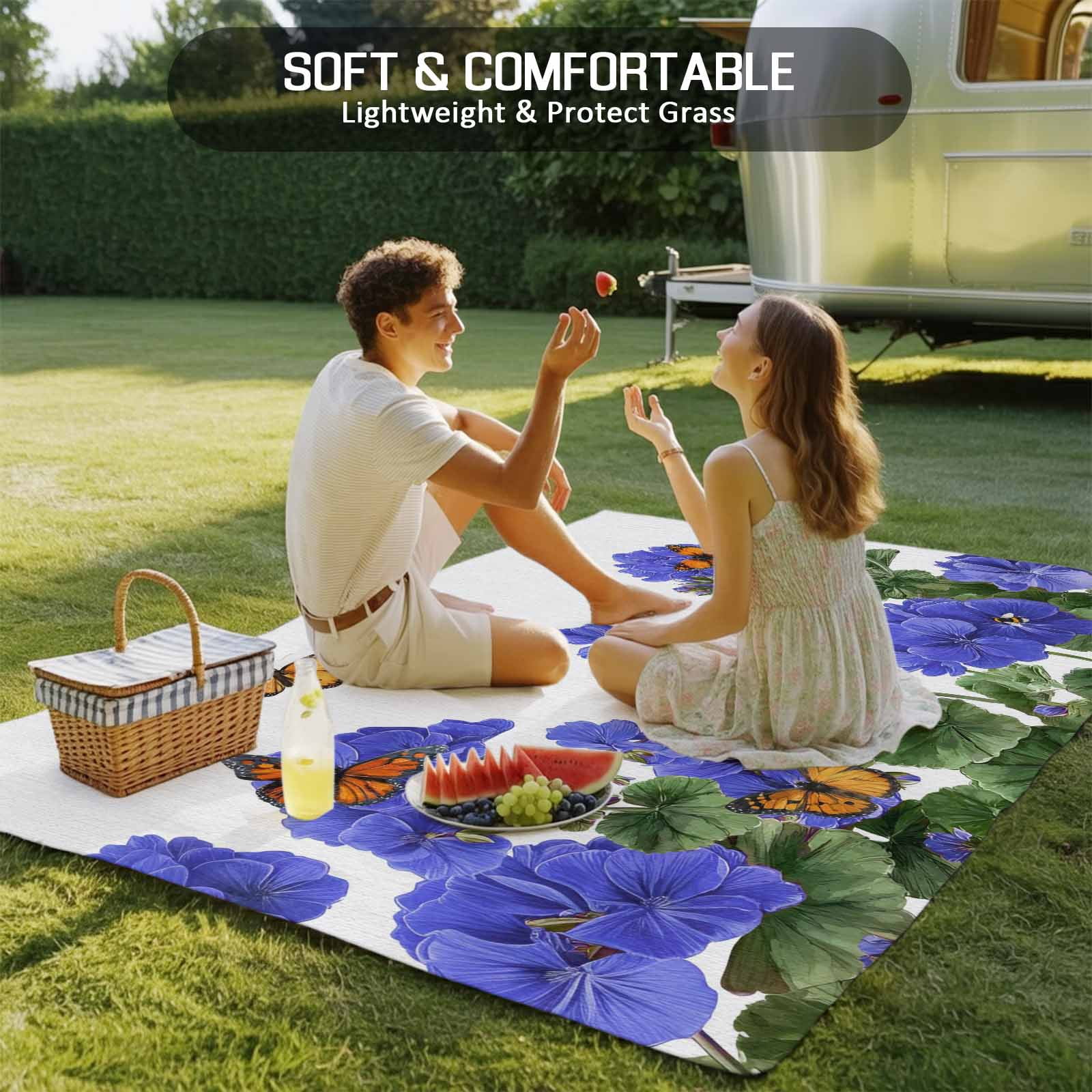 Purple Spring Floral Outdoor Rug for Patio/Deck/Porch, Non-Slip Large Area Rug 6 x 9 Ft, Butterfly Farmhouse Indoor Outdoor Rugs Washable Area Rugs, Reversible Camping Rug Carpet Runner