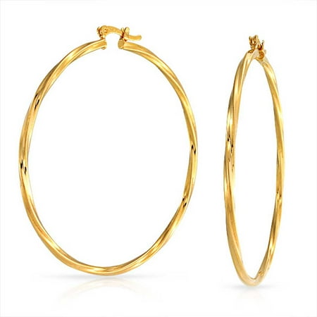 Gold Filled Cameo Pin - Large Twisted Yellow Gold Filled Hoop Earrings 2.25 Inch