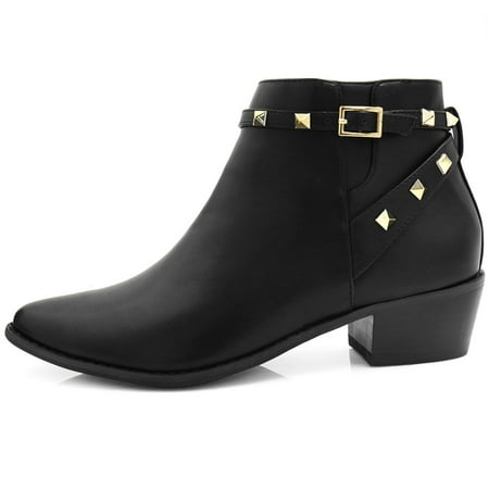black booties chunky heel pointed toe