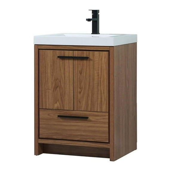 24 inch single bathroom vanity in walnut brown