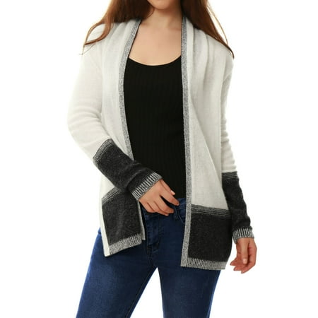 Cashmere Waterfall - Unique Bargains Women's 100% Cashmere Contrast Color Plaited Cardigan Sweater