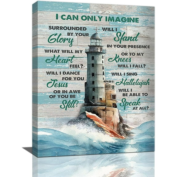 Lighthouse Wall Art Nautical Decor Coastal Ocean Pictures Wall Decor Lighthouse Christian Scriptures Canvas Painting Prints I Can Only Imagine Modern Artwork Home Decor for Bathroom Bedroom 12"x 16"