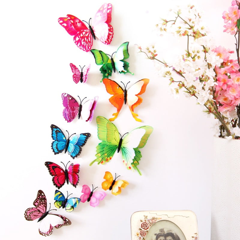 ENJOY 12Pcs PVC 3D Butterfly wall decor cute Butterflies wall stickers art  Decals home Decoration 