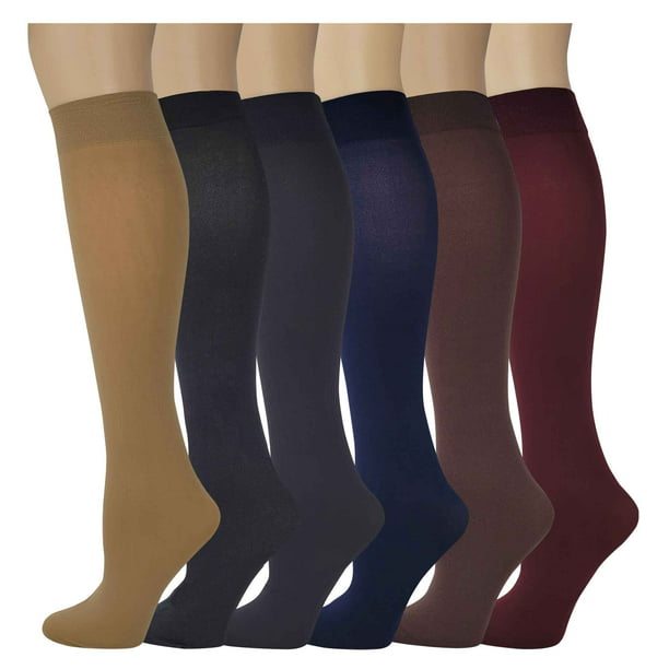 SUMONA Women Opaque Stretchy Spandex Knee High Trouser Socks (6 Pairs ...