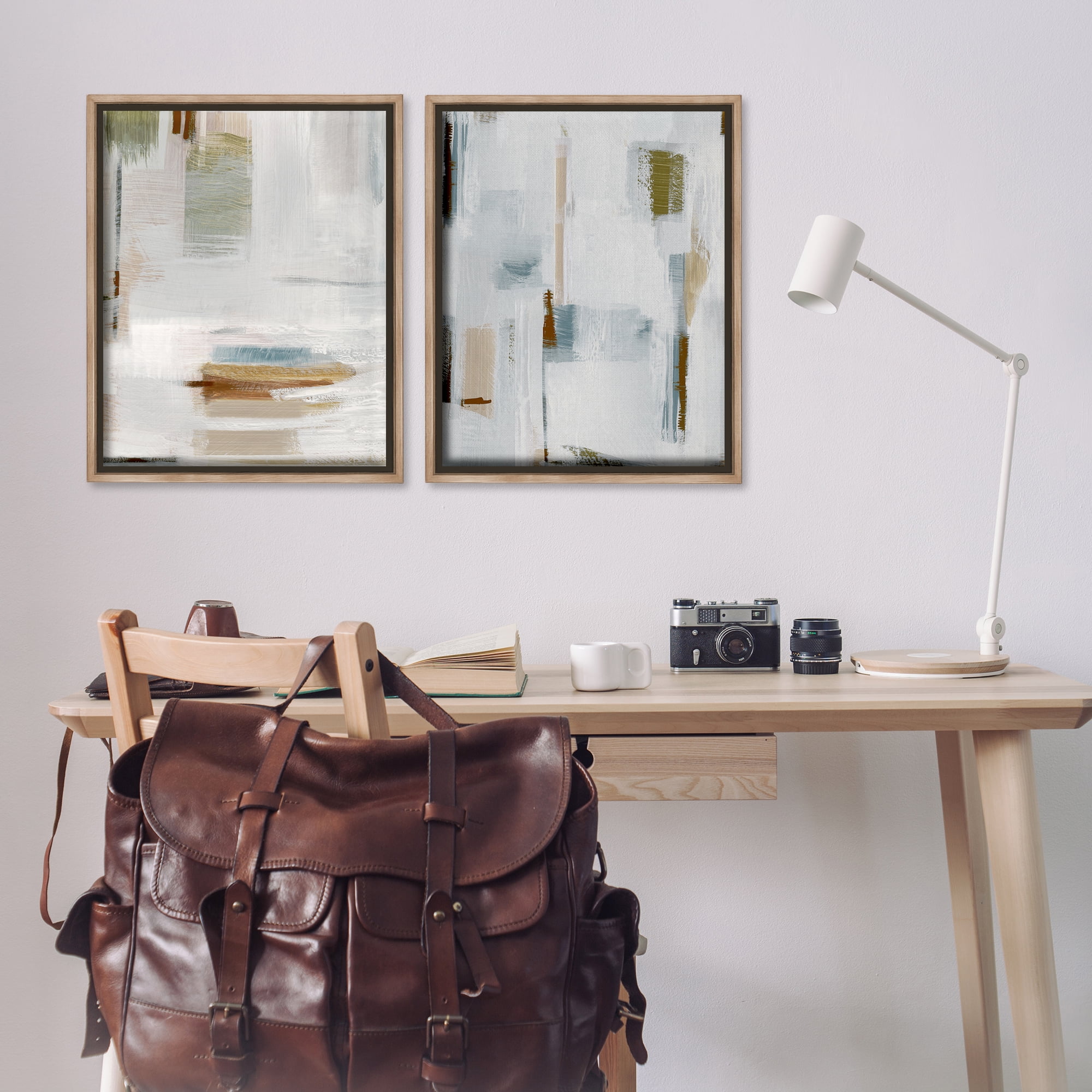 Stupell Industries Sophisticated Soft Abstraction Abstract Painting Brown Floater Framed Canvas Art Print Wall Art, 31 x 25, Set of 2