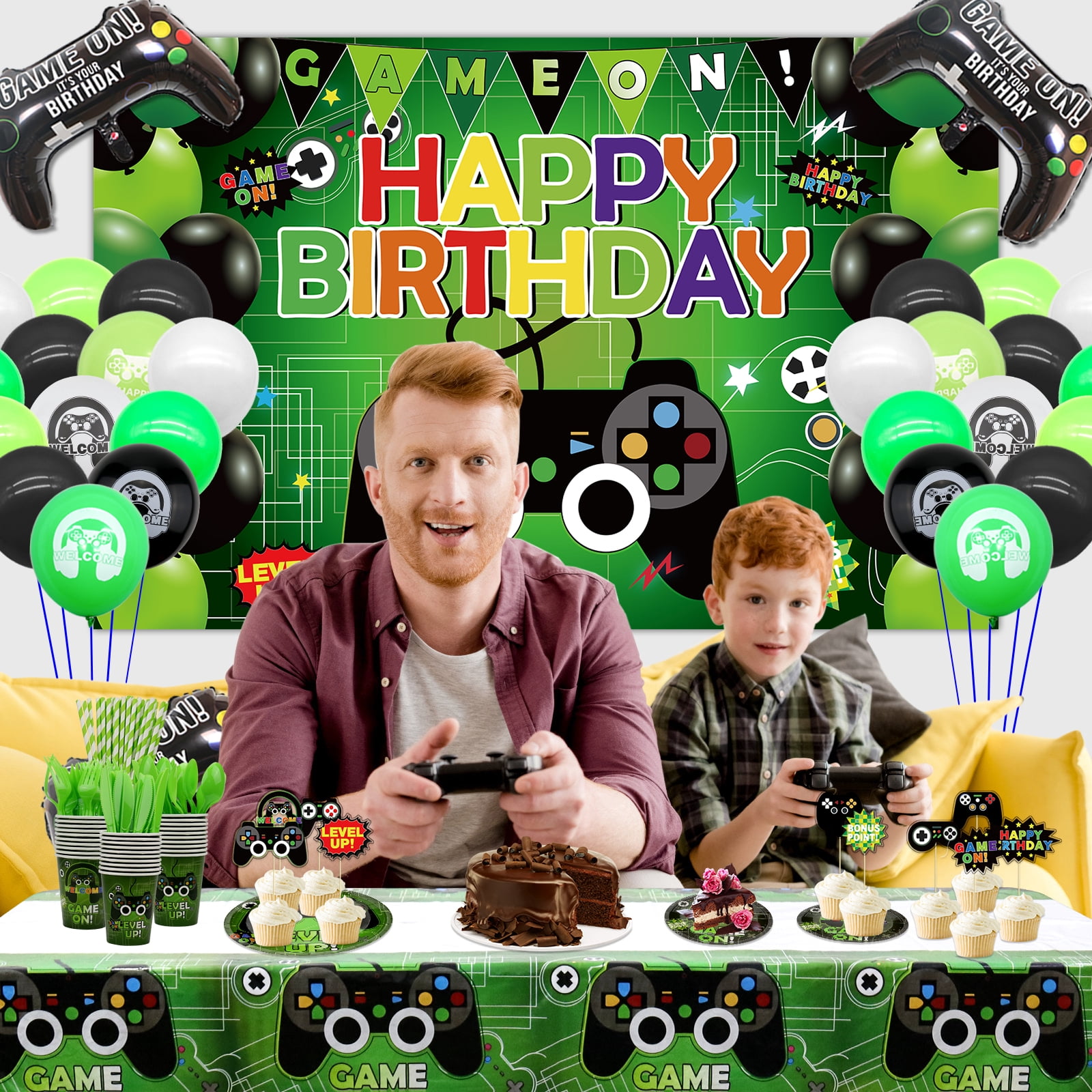 Hegbolke Video Game Happy Birthday Party Decoration Kits, Green, 82 Count