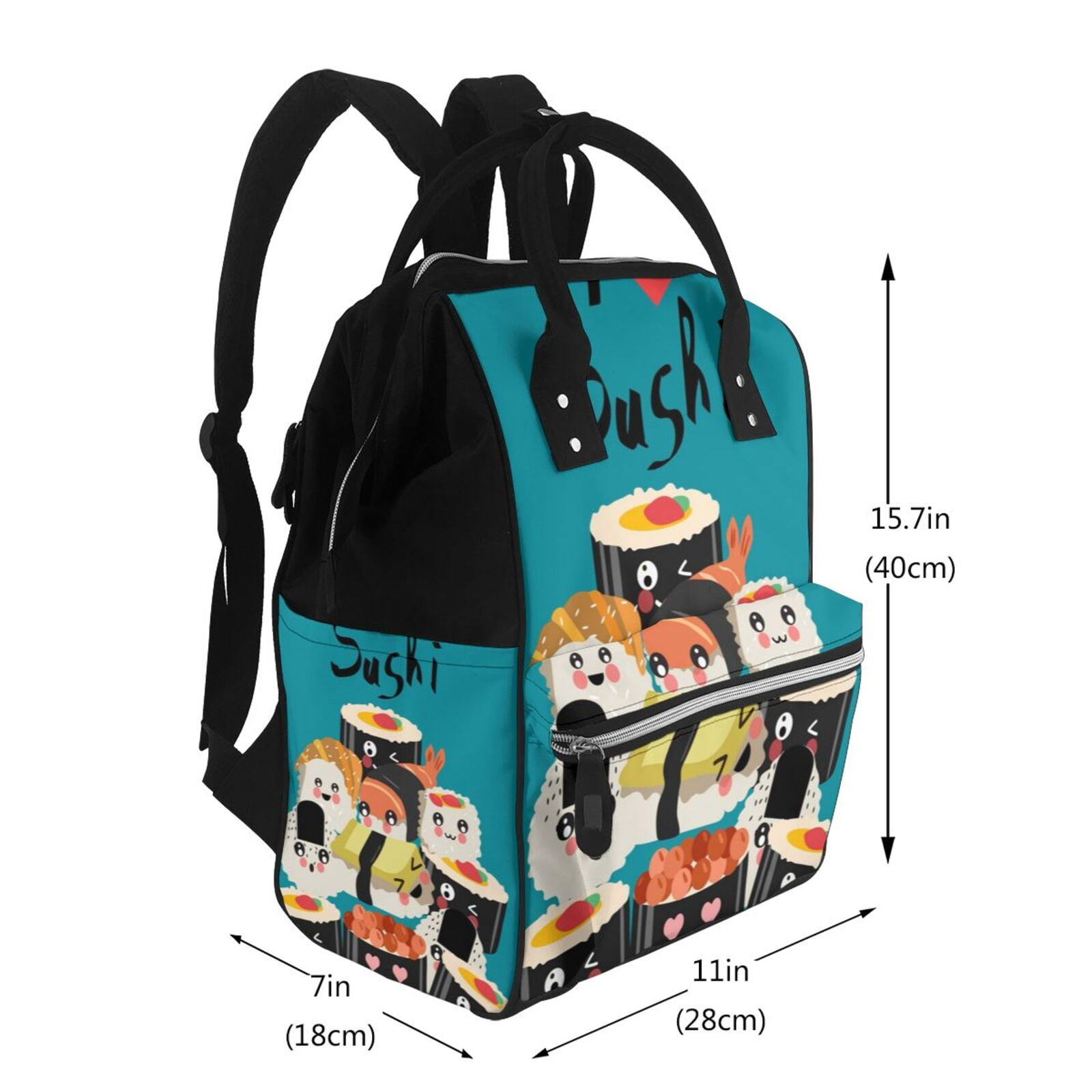 Ratiio I Love Sushi Mummy Backpack - Waterproof Twill Canvas, Large Capacity Diaper Bag with Multiple Pockets and Adjustable Straps