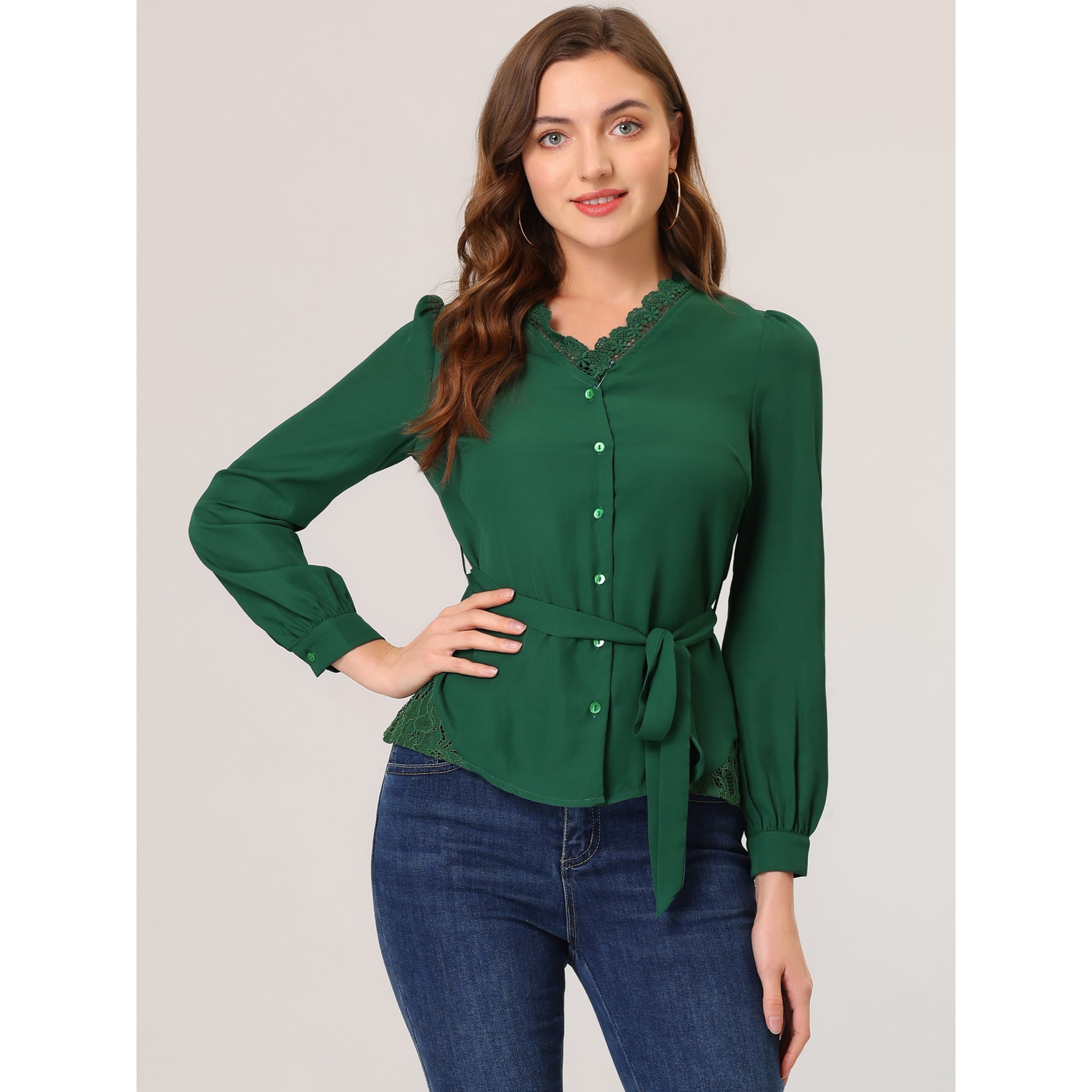 Green chiffon blouse long sleeve on sale