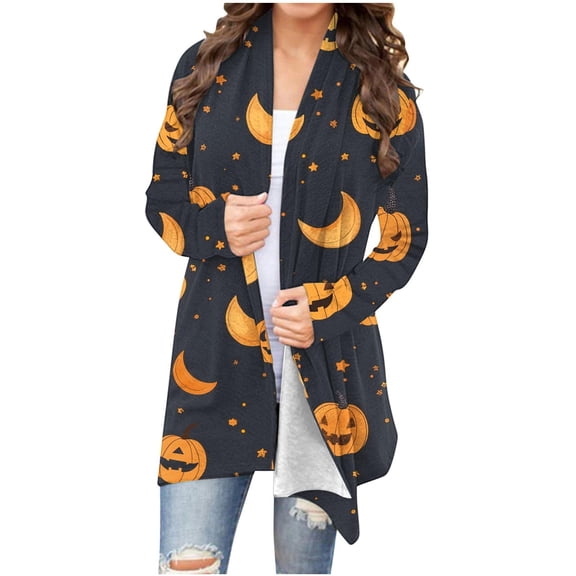 Idoravan Off Clear Cardigans for Women Trendy Women's Fashion Printed Long Sleeved Cardigan Jacket Black M