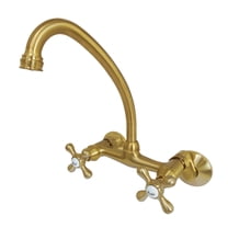 Kingston Brass KS214SB Kingston Double-Handle 2-Hole Wall-Mount Bridge Kitchen Faucet in Brushed Brass