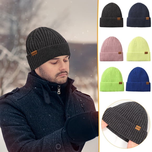 Isvgxsz 2025 New Clearance Household Necessities Gorro Inverno Redondo Homem E Mulher, Simples E Versátil, Malha Lã, Aba, Acolchoado, Dupla Camada, Exterior