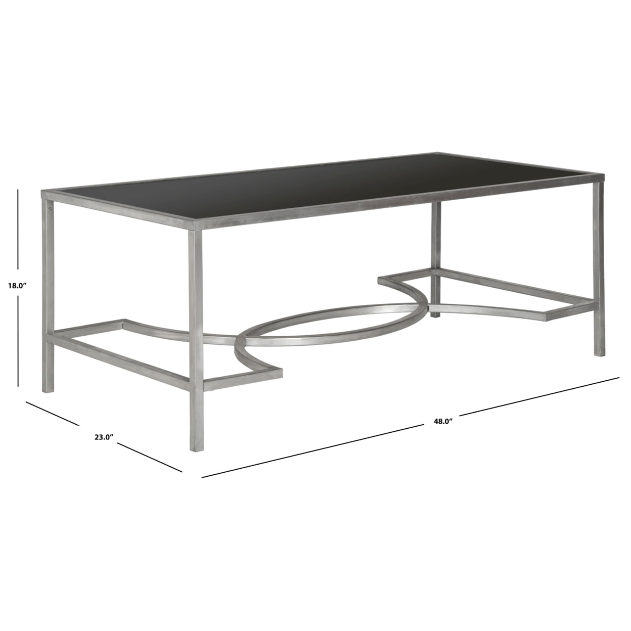 SAFAVIEH Inga 48" Width Coffee Table w/Tempered Glass, Silver/Black