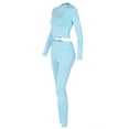 thumbnail image 5 of KOMOO 2Pcs Women Bodycon Tracksuit Outfits Long Sleeve Crop Top High Waist Yoga Leggings Elastic Workout Sets, 5 of 6