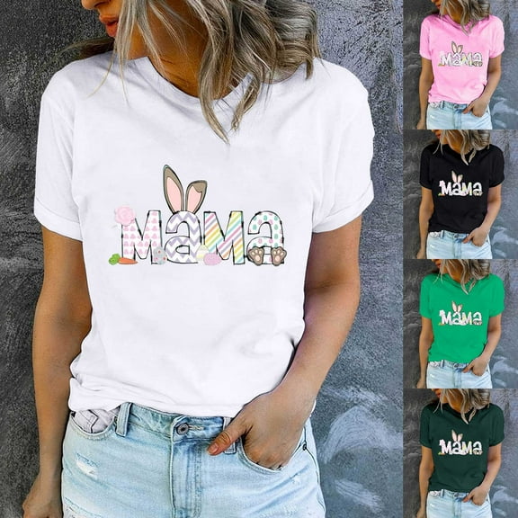 YANHAIGONG Easter Tops Womens Plus Size,Women's Round Neck Cute Rabbit Print T-Shirt ,Fashion Comfortable Women's Graphic Shirt Top Short Sleeve Round Neck Top Shirt