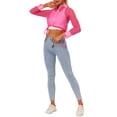thumbnail image 2 of INSPIRE CHIC Chemisier à Col Pointu en Maille Transparente à Manches Longues pour Femmes TP Rose Vif, 2 of 6