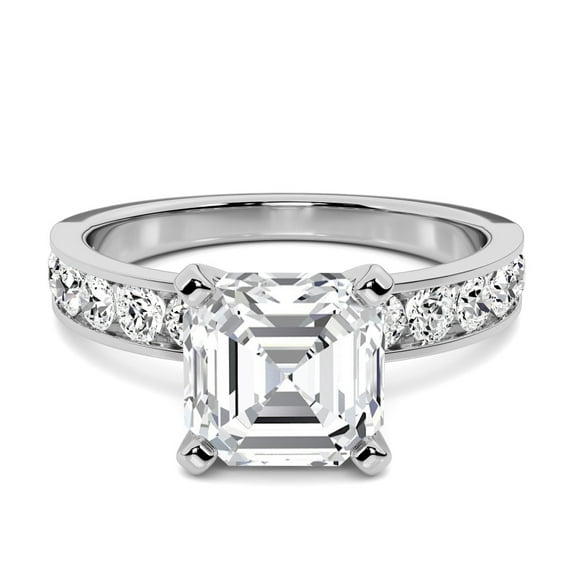 Lina Jewel 2.13 Ct Asscher Cut Solitaire Engagement Ring - 14K White Gold Plated - Lab-Created Simulated Diamond with Accent - Eternity Bezel Setting - Stackable Bridal & Wedding Ring for Women