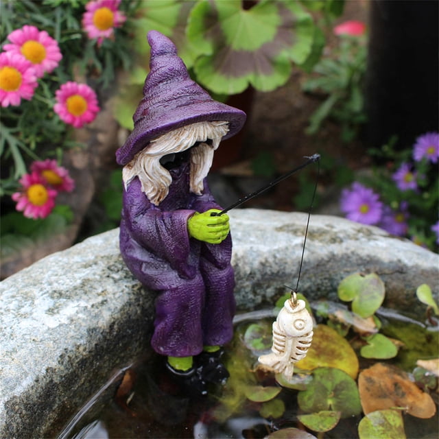 Mom's Best Estatua de bruja pescadora junto a un estanque de jardín, 12 cm