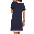 thumbnail image 3 of Women Cotton T Shirt Nightdress Solid Color V Neck Short Sleeve Pajamas Casual Home Clothing (Dark Blue, XL), 3 of 7