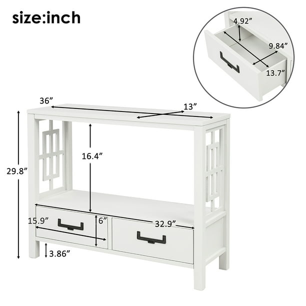 Dewin Console Sofa Table With Two, 84 Inch Console Table White