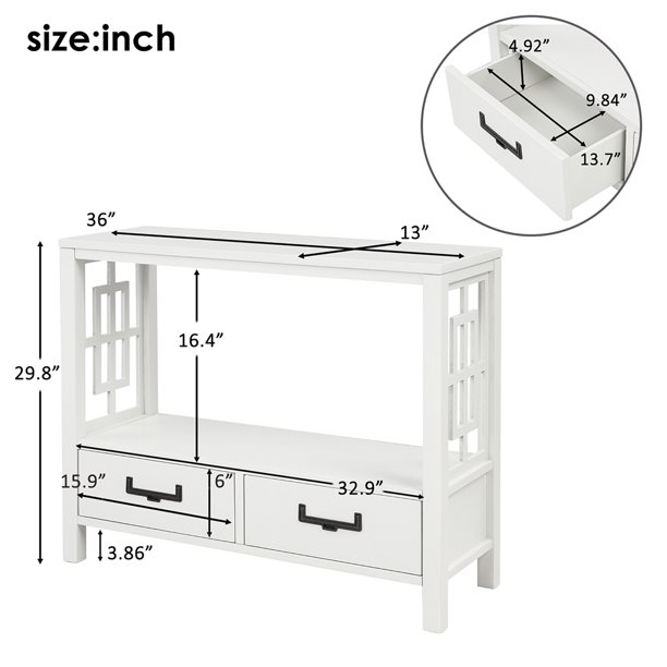 Dewin Console Sofa Table With Two Bottom Drawers Narrow Entrance White Com Dewin Console Sofa Table With Two, 84 Inch Console Table White