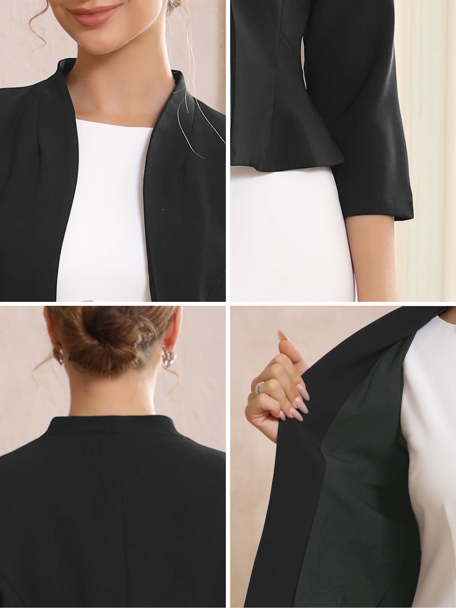 DARING DIVA Women's Collarless Open Front Short Sleeve Cardigan Jacket L Black