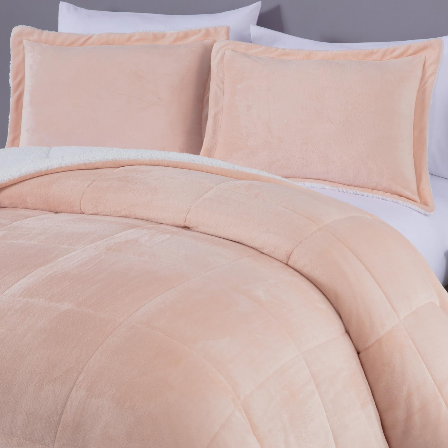 Chezmoi Collection Ultra-Soft Micromink Sherpa King Size Comforter Set with 2 Pillow Shams, Reversible Plush Bedding Comforter 3-Piece, Blush