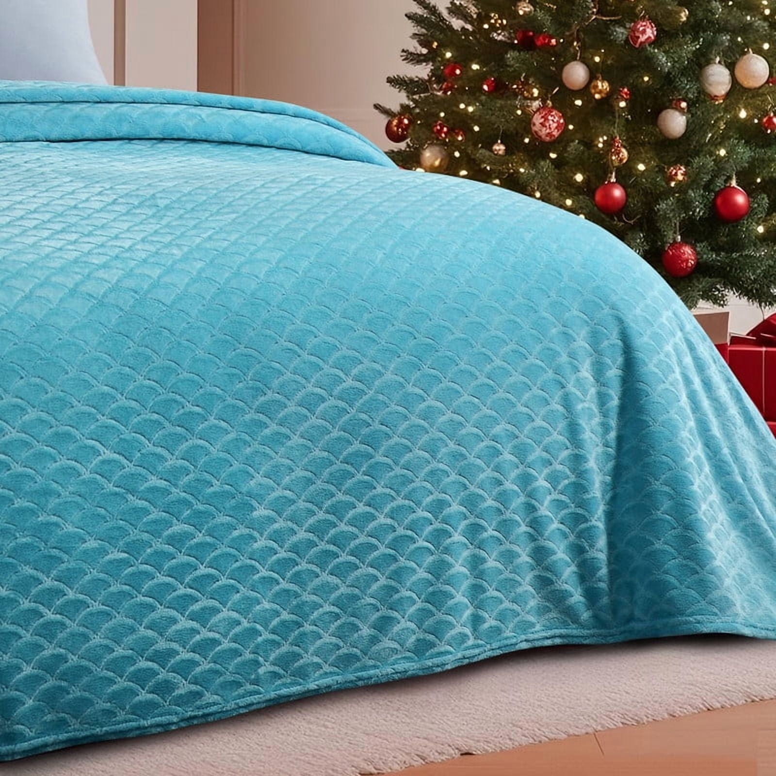 Aisbo Brushed Flannel Blanket Teal King, Super Soft and Cozy Blankets All Season Use