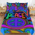 thumbnail image 6 of 3 Pcs Soft Bedding Set, Includes 1 Duvet Cover with Zipper And 2 Pillow Shams,Peace And Love Flowers And Stars Hippie Design Twin(86"x70"), 6 of 8