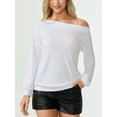 thumbnail image 3 of Aiyino Women's Long Sleeve Boat Neck Off Shoulder Blouse Tops Stretchy Soft T-shirt Plus Size,White XXL, 3 of 10