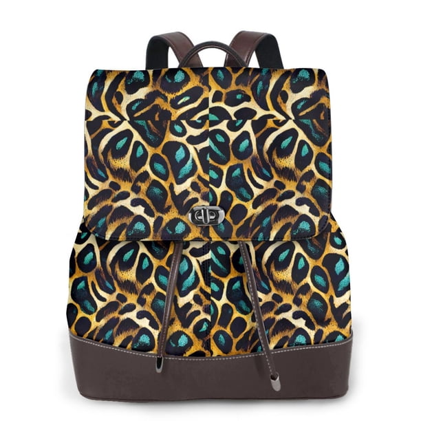 Fotbe Teal Leopard Mochila Bolso con Estampado para Mujer, Mochila Antirrobo de Nylon Impermeable, Bolsa Ligera de Hombro