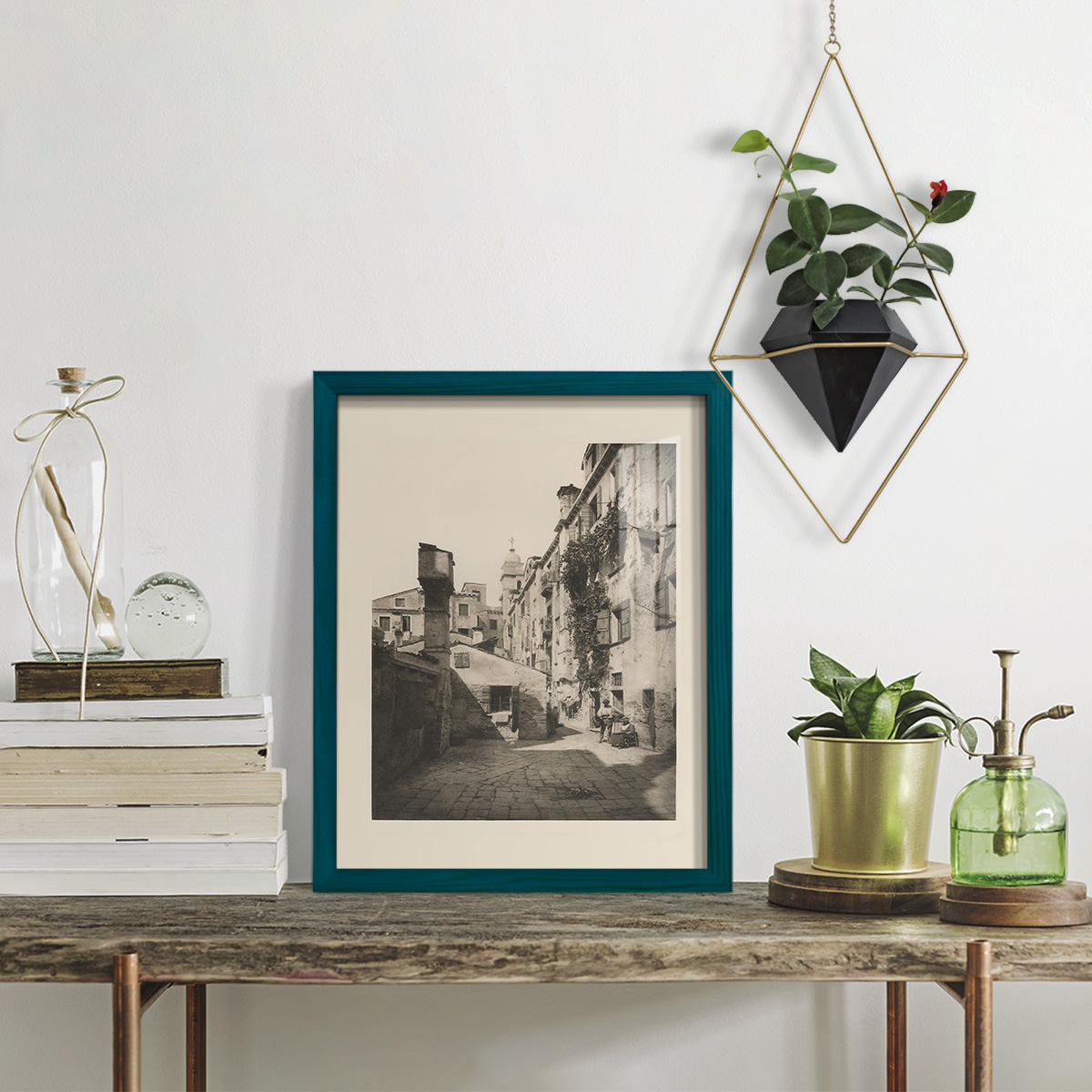 Vintage Views of Venice VIII - Framed Print w/glass - Ocean Blue