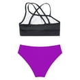 thumbnail image 4 of YIZYIF Kids Girls 2Pcs Swimsuit Pool Swimming Swimwear Solid Strappy Back Crop Top with Bikini Briefs Sunsuit Bathing Suit Black&Purple 12, 4 of 5