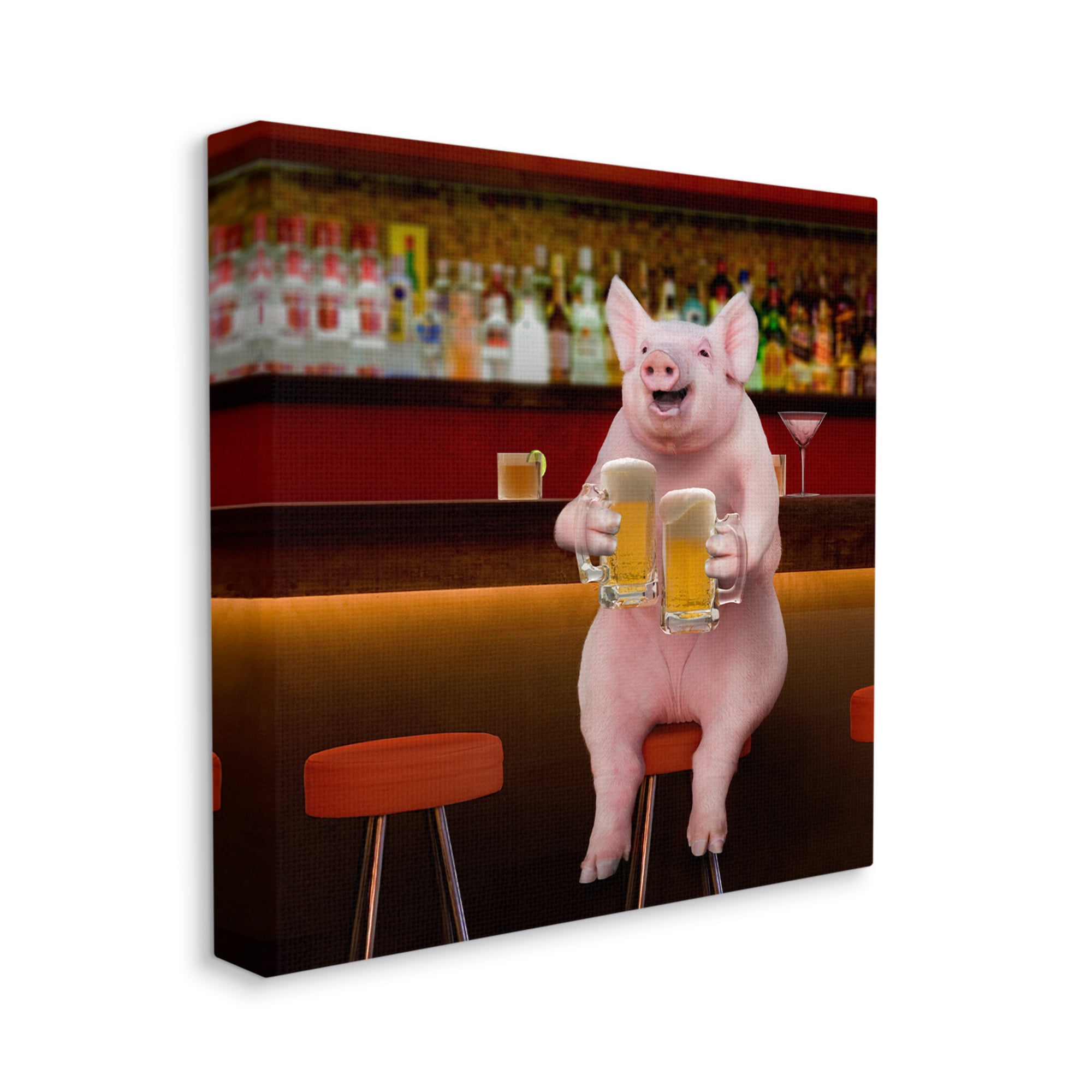 Stupell Industries Pig on Pub Bar Stool Animals & Insects Painting Gallery Wrapped Canvas Print Wall Art, 36 x 36
