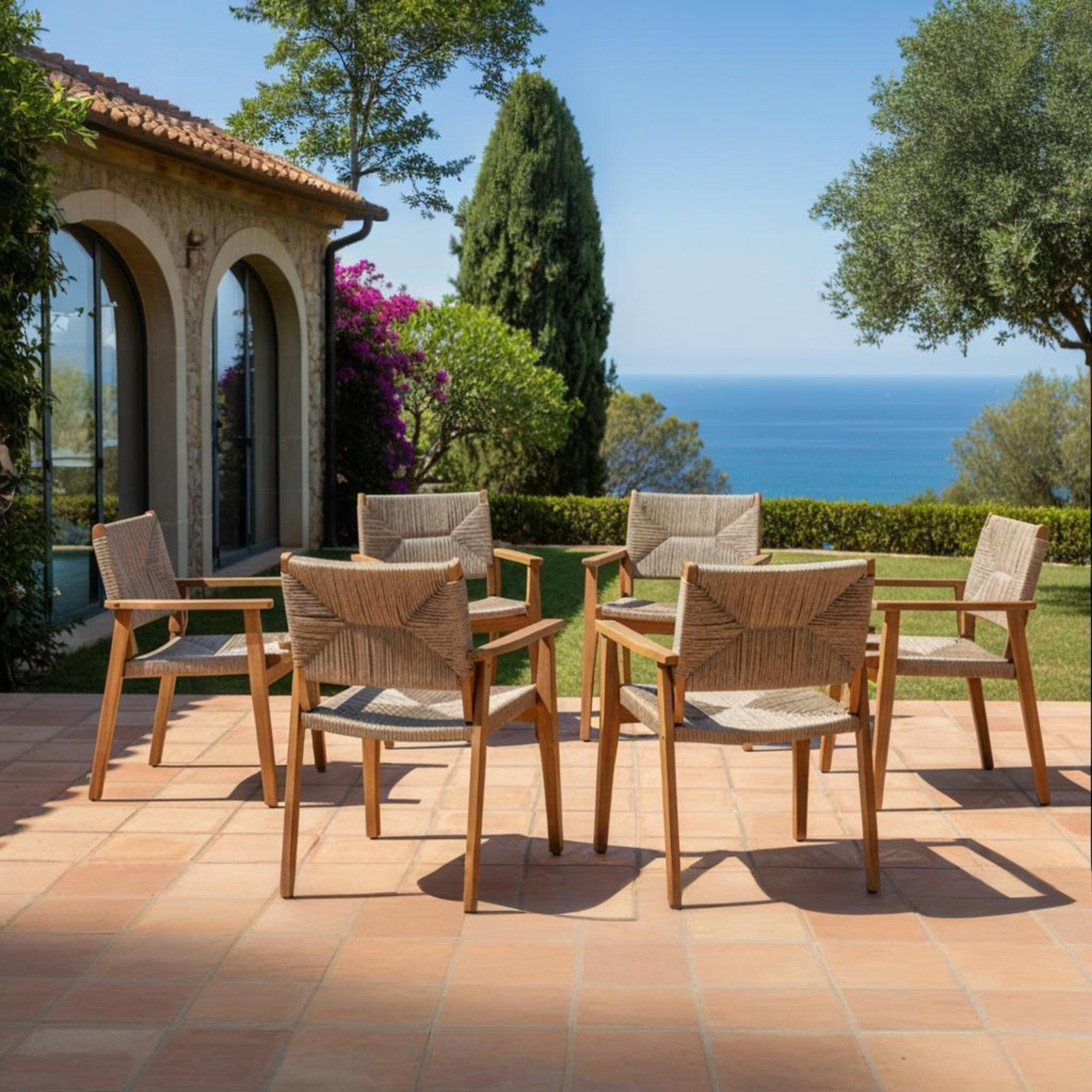 Dining Chair, Outdoor Acacia Wood Frame Handwoven Wicker Seat Chair for Patio Garden, Brown