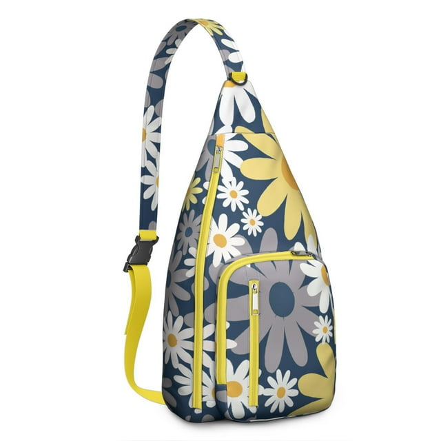 Yellow Bloom Sling Backpack - Vibrant Daisy Flower Pattern Crossbody Bag, Fashion Forward