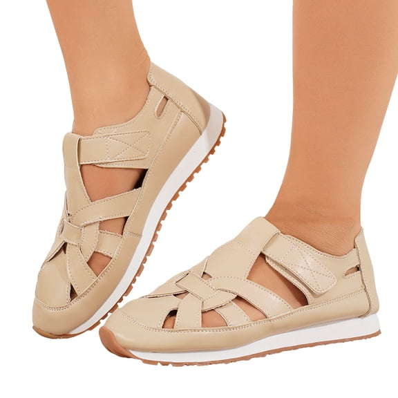 Rokment Platform Wedge Gladiiator Sandals for Women 2026 Spring Summer Fashion Casual Leather Memory Foam Closed Toe Non Slip Walking Work Shoes Comfortable Beige Size 6