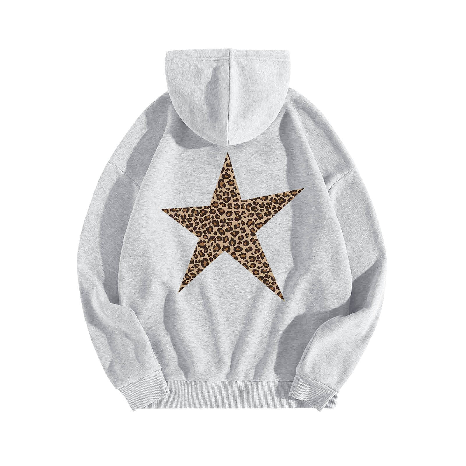 Leopard Star Hoodies for Women Oversized Cheetah Graphic Long Sleeve Hooded Sweatshirt Fashion Y2k Streetwear Pullover Tops