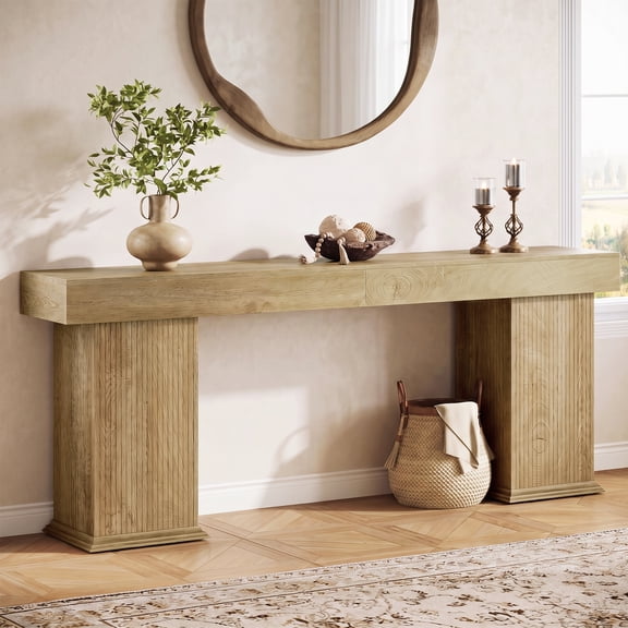 Finmind 78.7" Extra Long Console Table, Farmhouse Entryway table, Wooden Sofa Table Behind Couch for Living Room, Hallway, Foyer, Light Oak