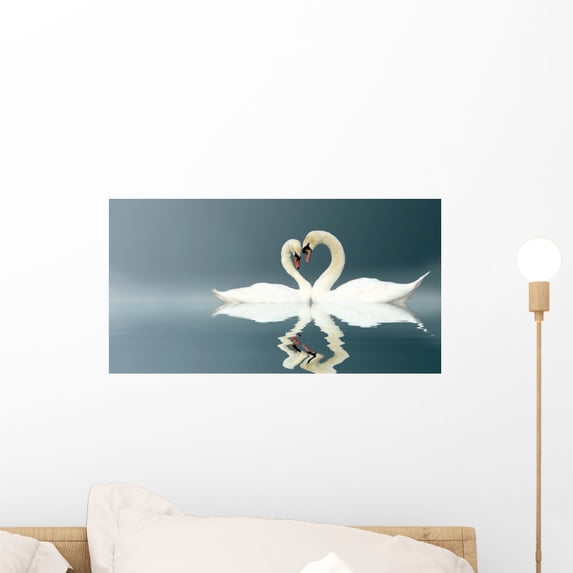 Love Swans Wall Mural by Wallmonkeys Peel and Stick Graphic (18 in W x 9 in H) WM129808
