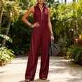 thumbnail image 4 of PWPSG Womens Stand Collar Sleeveless Half Zip Jumpsuits Contrast Stitch Wide Leg Pants with Side Entry Pockets Red XL, 4 of 5