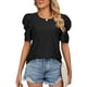 thumbnail image 1 of Blusa plisada con cuello redondo y mangas abullonadas - Negro XXL Summer Chic, 1 of 8