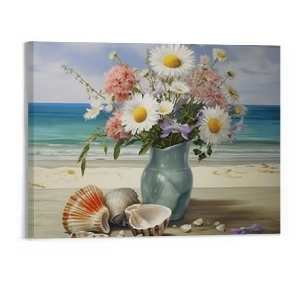 Creowell Beach Daisy Canvas Wall Art Picture 20x16in for Living Room Bedroom 20x16in
