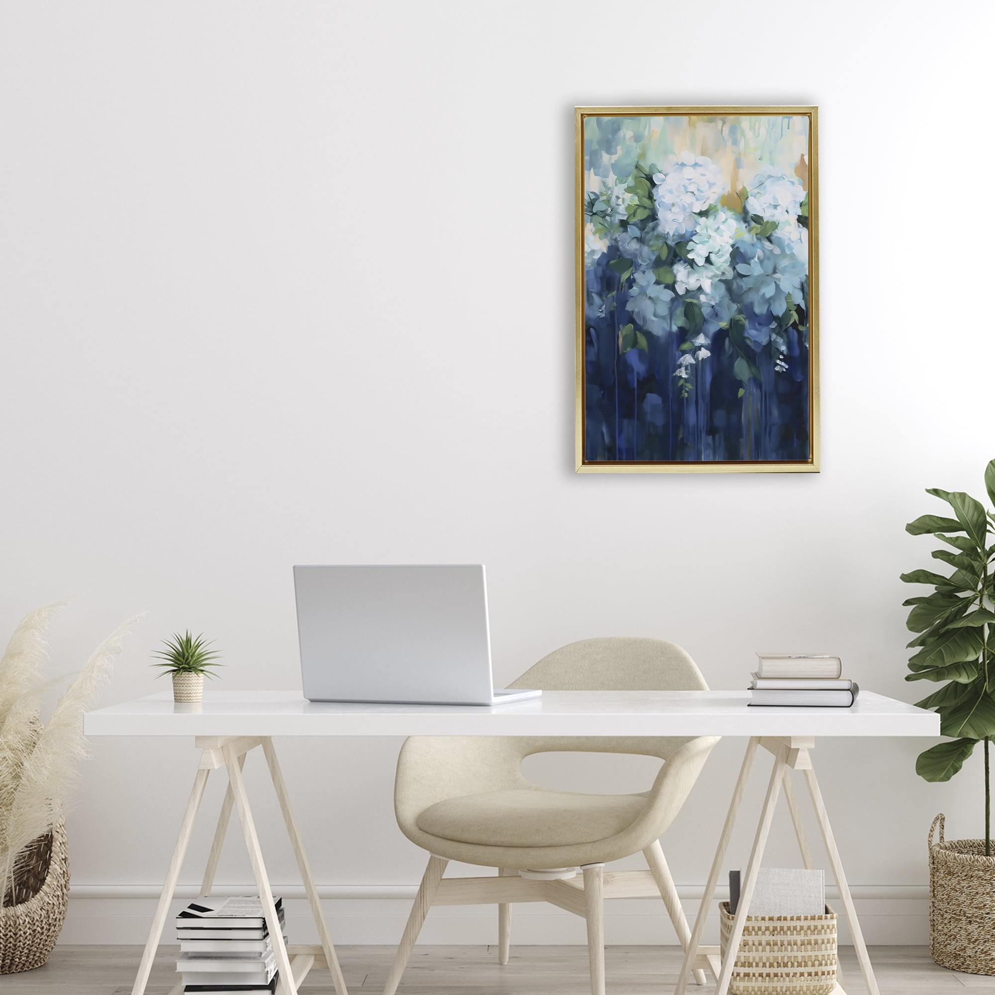 Stupell Industries Lush Blue Hydrangea Abstract Gold Framed Floater Canvas Wall Art, design by Gina Kelly